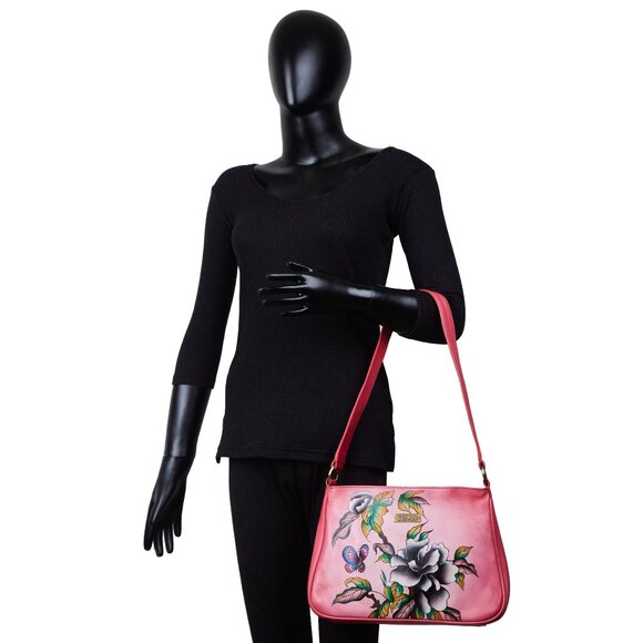 Hand-Painted Pink Genuine Leather Shoulder Tote Bag for Ladies - Picture 7 of 7